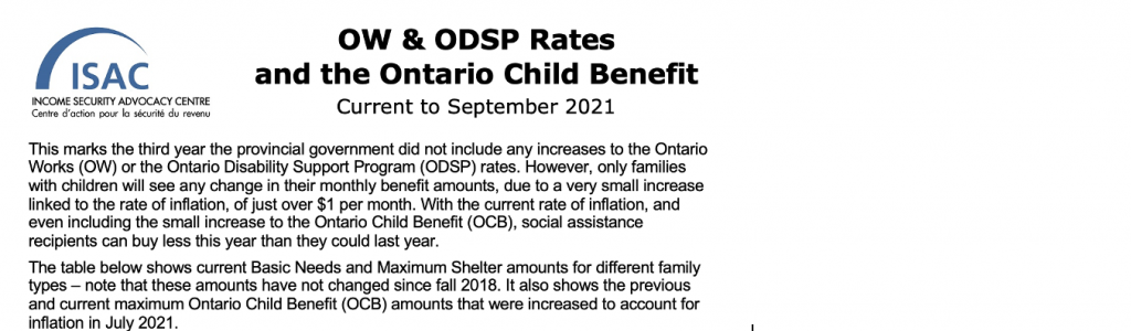 OW & ODSP Rates and the Ontario Child Benefit
